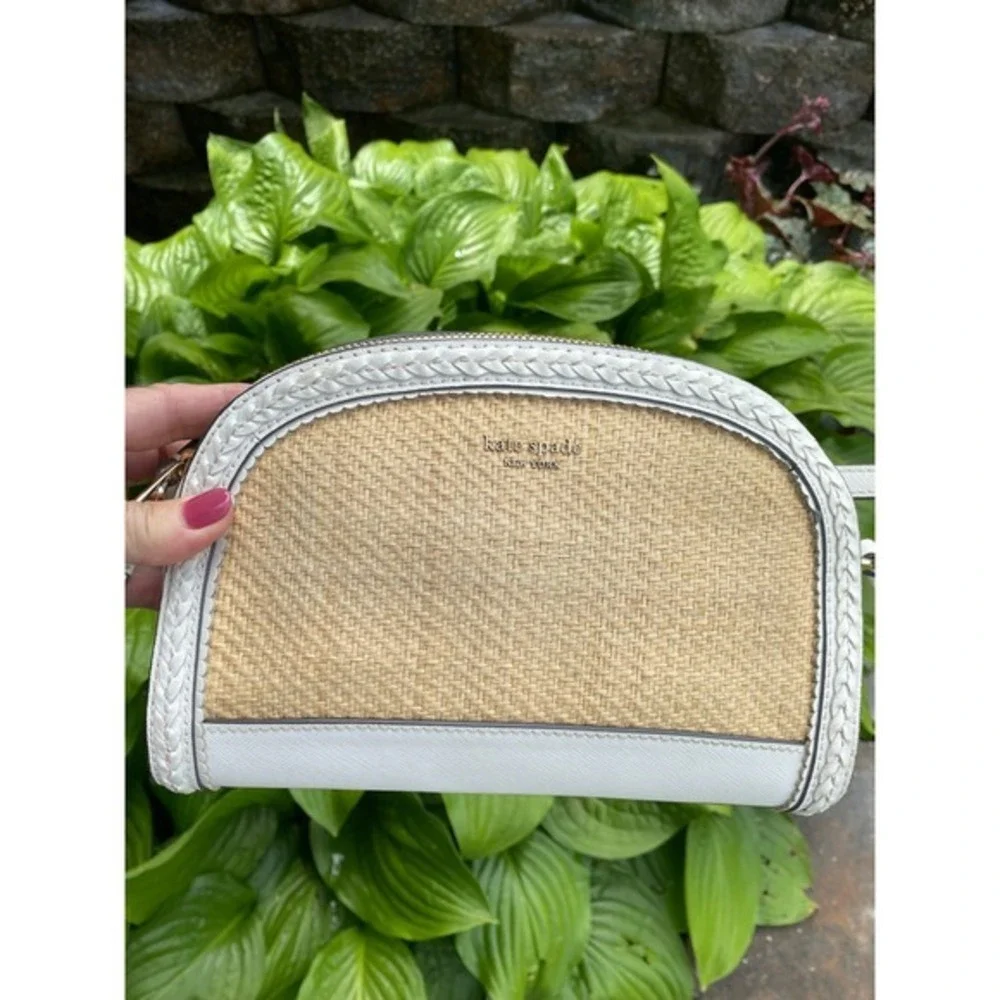 Kate Spade Raffia Straw White Leather‎ Crossbody Bag Woven Summer Resort